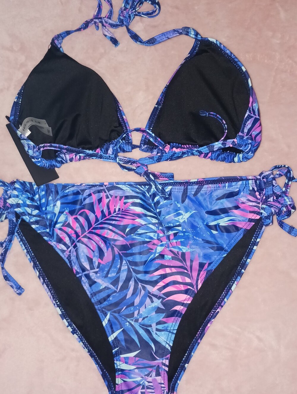Tempt Me Tropical Leaf Blue & Pink Bikini Set Size Large - Picture 2 of 4